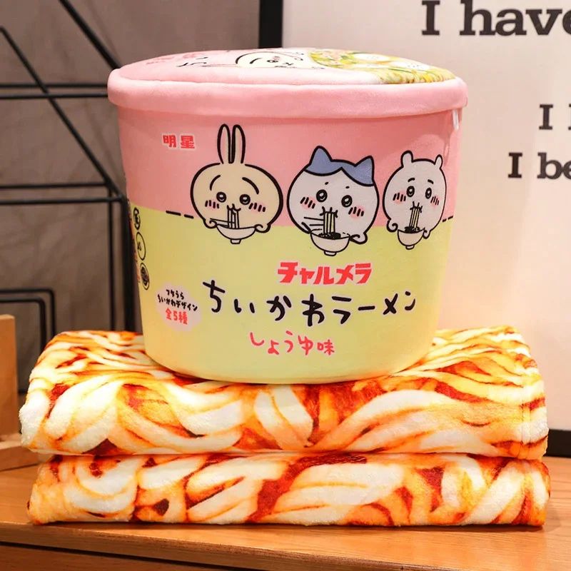 Bucket Instant Noodles Plush Pillow With Hidden Blanket Ramen Stuffed Cushion Gift 5