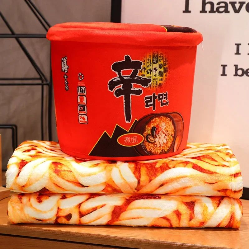 Bucket Instant Noodles Plush Pillow With Hidden Blanket Ramen Stuffed Cushion Gift 6