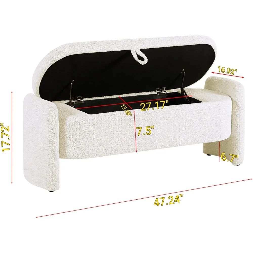 Modern Lamb Fleece Storage Ottoman Bench 47in Upholstered Bedroom Living Room Storage Seat 1