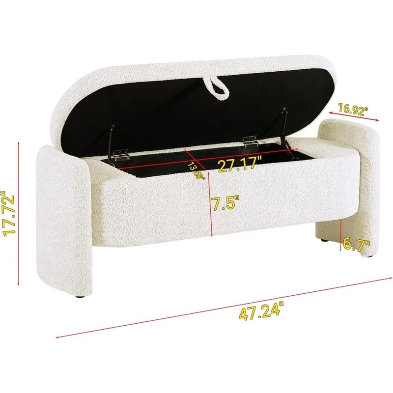 Modern Lamb Fleece Storage Ottoman Bench 47in Upholstered Bedroom Living Room Storage Seat 1