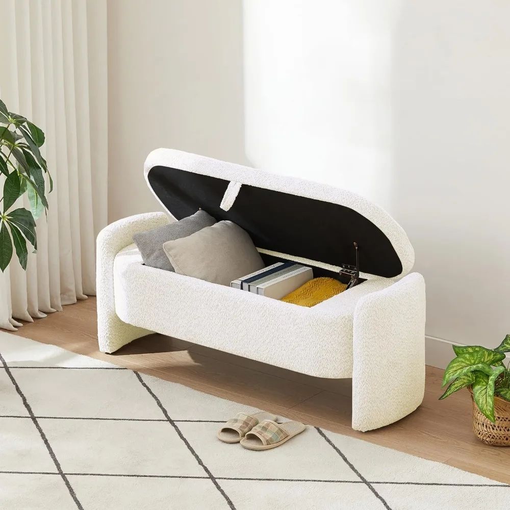Modern Lamb Fleece Storage Ottoman Bench 47in Upholstered Bedroom Living Room Storage Seat 5