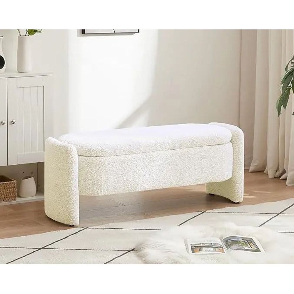 Modern Lamb Fleece Storage Ottoman Bench 47in Upholstered Bedroom Living Room Storage Seat 6