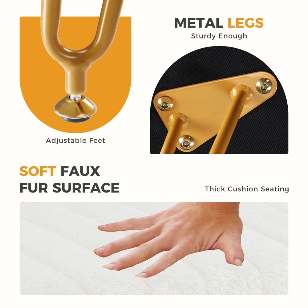 JHK Faux Fur Vanity Storage Stool With Hidden Compartment Plush Makeup Ottoman With Gold Metal Leg 3