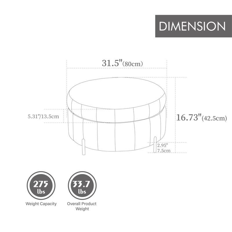 Wavesloop Velvet Pumpkin Round Storage Ottoman Channel Tufted Upholstered Stool With Reversible Li 5