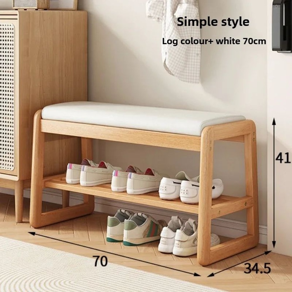 Teng Solid Wood Woven Shoe Bench MultiLayer Entryway Shoe Changing Stool With Storage 13