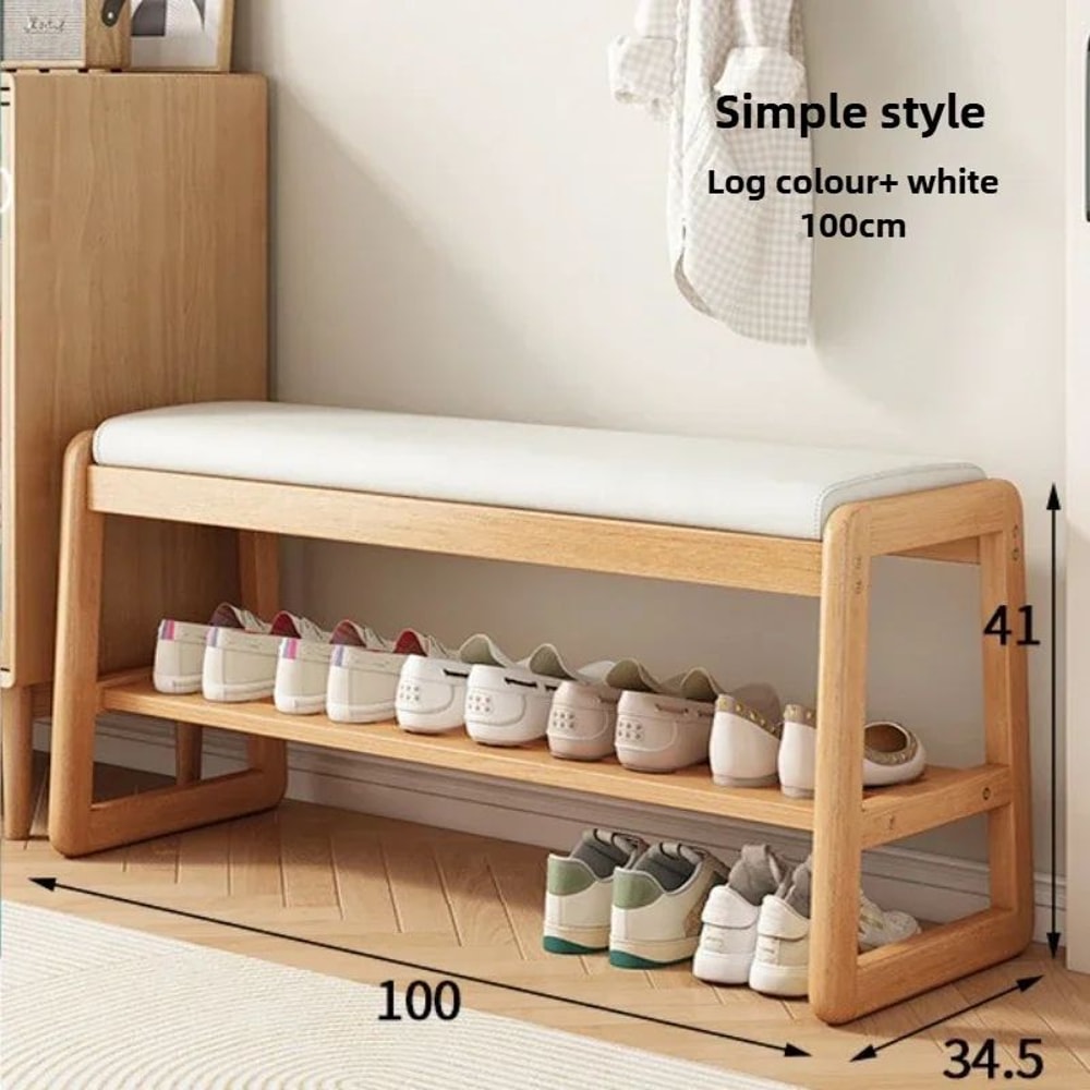 Teng Solid Wood Woven Shoe Bench MultiLayer Entryway Shoe Changing Stool With Storage 14