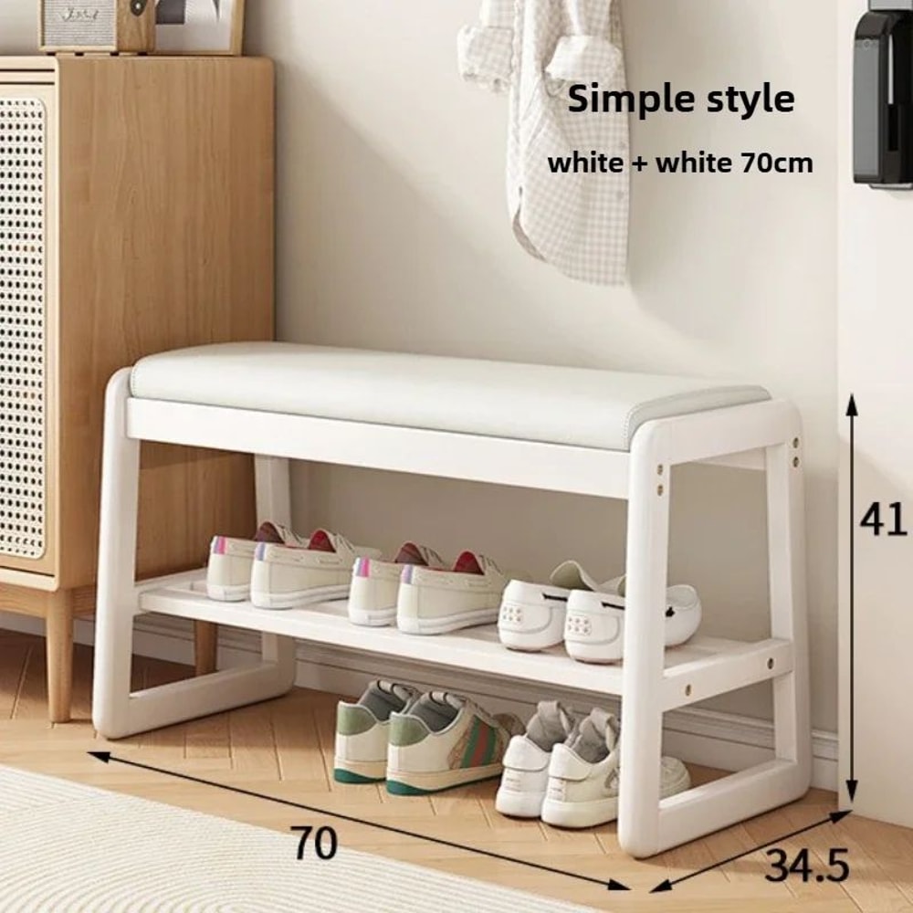 Teng Solid Wood Woven Shoe Bench MultiLayer Entryway Shoe Changing Stool With Storage 19