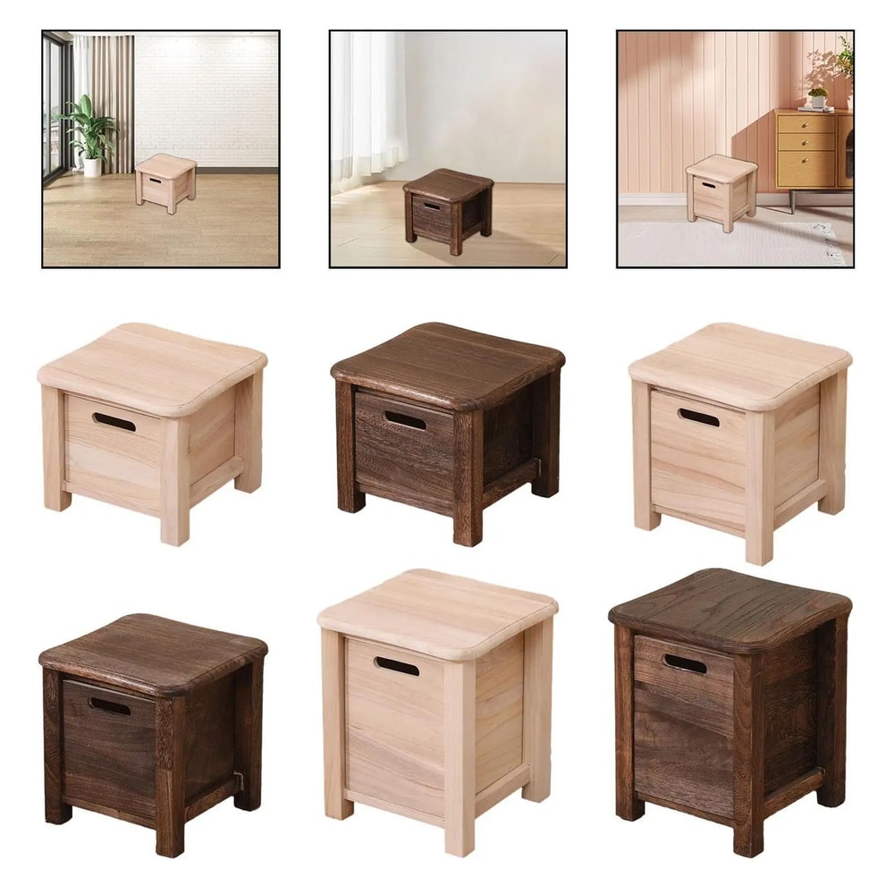 Nordic Solid Wood Storage Stool With Drawer Square Entryway Shoe Bench Bedside Table 1
