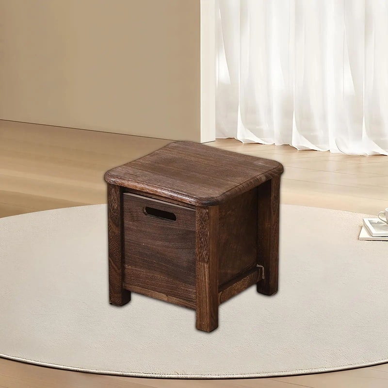 Nordic Solid Wood Storage Stool With Drawer Square Entryway Shoe Bench Bedside Table 2