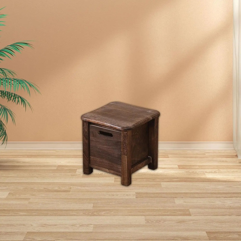Nordic Solid Wood Storage Stool With Drawer Square Entryway Shoe Bench Bedside Table 3