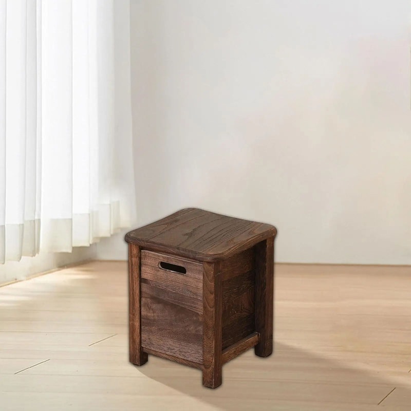Nordic Solid Wood Storage Stool With Drawer Square Entryway Shoe Bench Bedside Table 8
