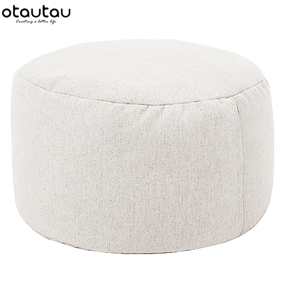 Round Linen Bean Bag Ottoman Filled Pouf Footstool For Living Room Tatami Seating 6