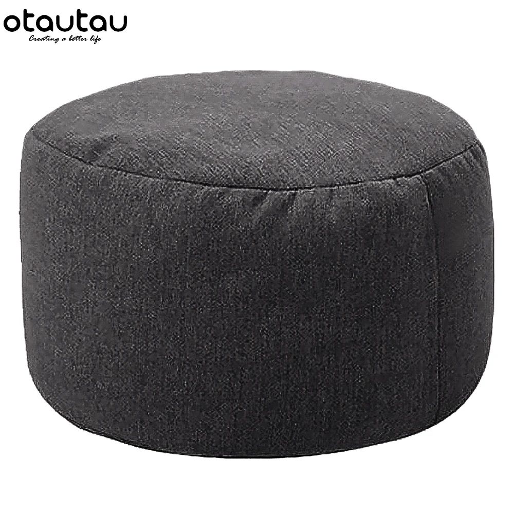 Round Linen Bean Bag Ottoman Filled Pouf Footstool For Living Room Tatami Seating 8