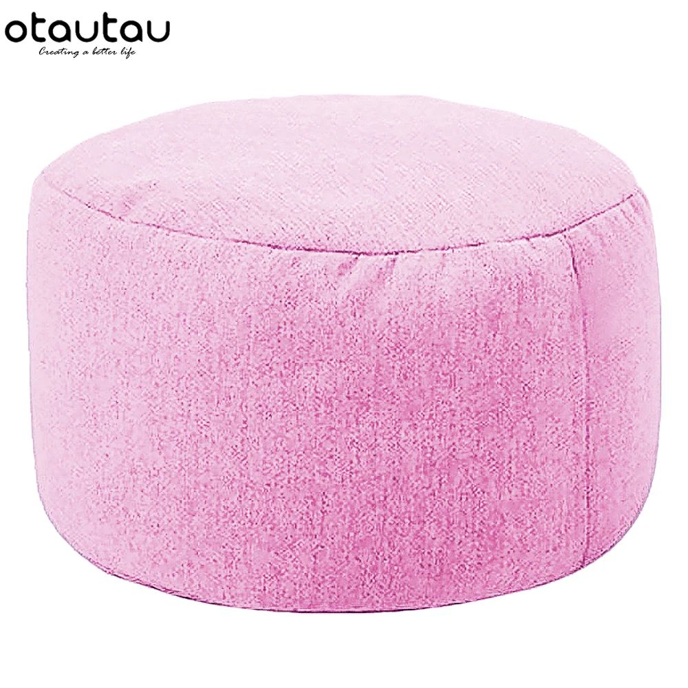 Round Linen Bean Bag Ottoman Filled Pouf Footstool For Living Room Tatami Seating 9