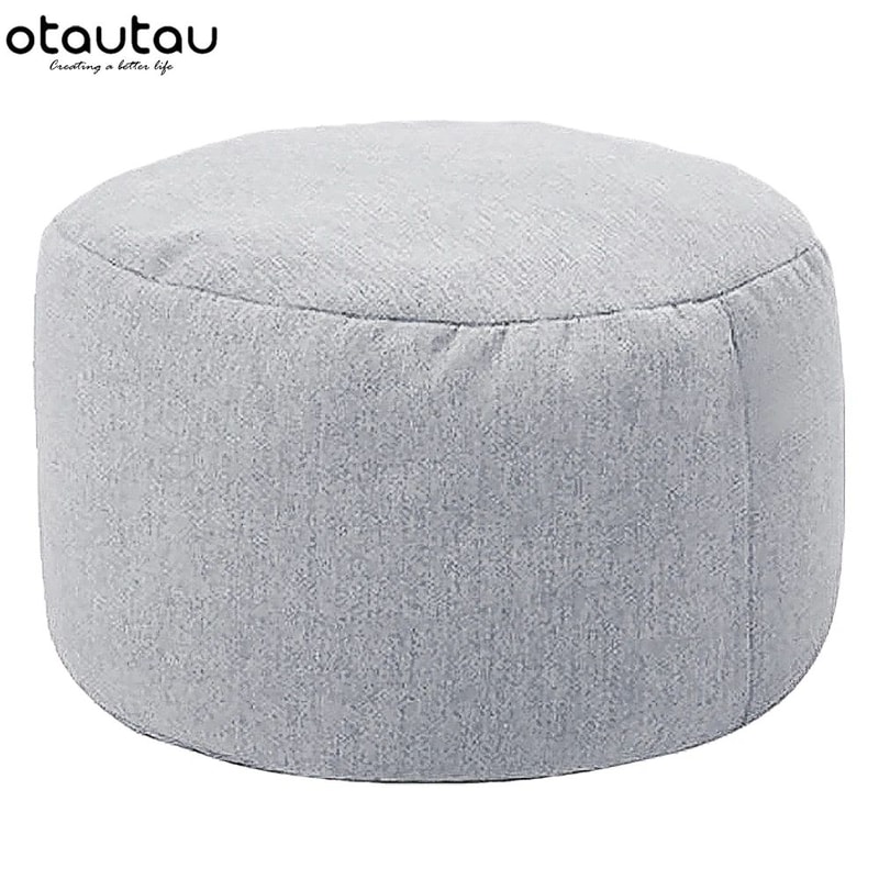 Round Linen Bean Bag Ottoman Filled Pouf Footstool For Living Room Tatami Seating 15