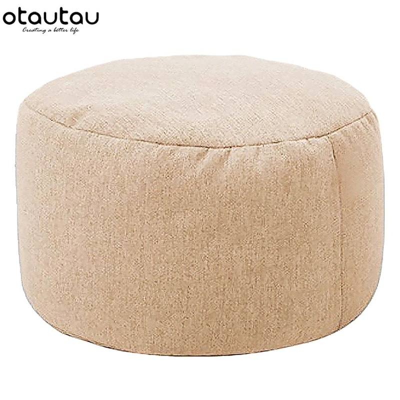 Round Linen Bean Bag Ottoman Filled Pouf Footstool For Living Room Tatami Seating 16
