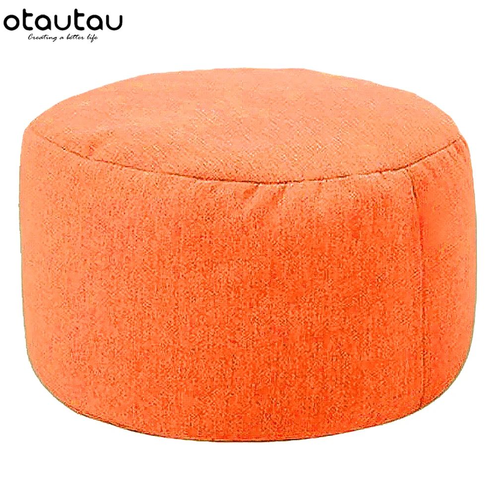 Round Linen Bean Bag Ottoman Filled Pouf Footstool For Living Room Tatami Seating 18