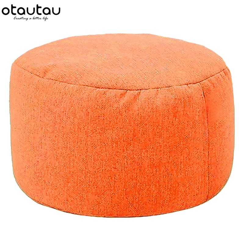 Round Linen Bean Bag Ottoman Filled Pouf Footstool For Living Room Tatami Seating 18