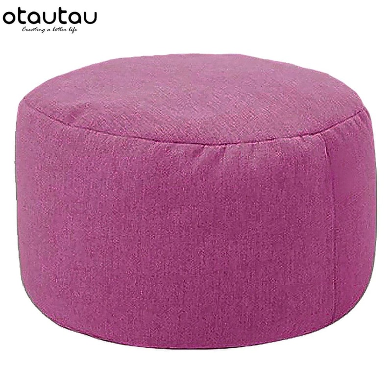 Round Linen Bean Bag Ottoman Filled Pouf Footstool For Living Room Tatami Seating 19