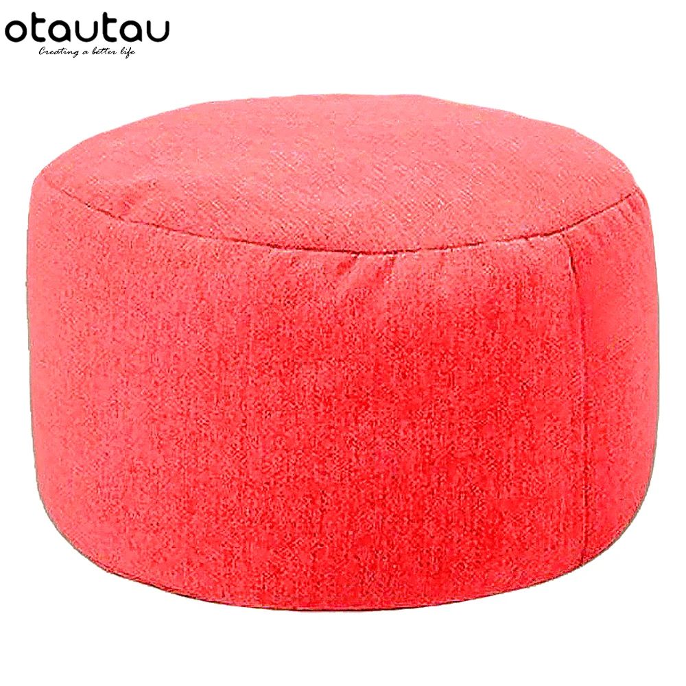 Round Linen Bean Bag Ottoman Filled Pouf Footstool For Living Room Tatami Seating 20