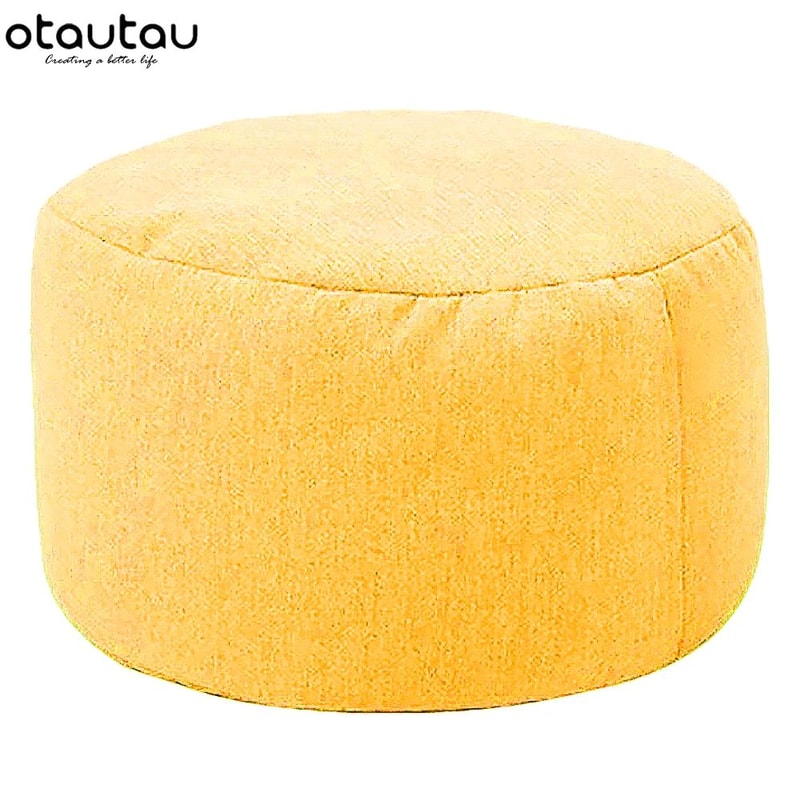 Round Linen Bean Bag Ottoman Filled Pouf Footstool For Living Room Tatami Seating 21