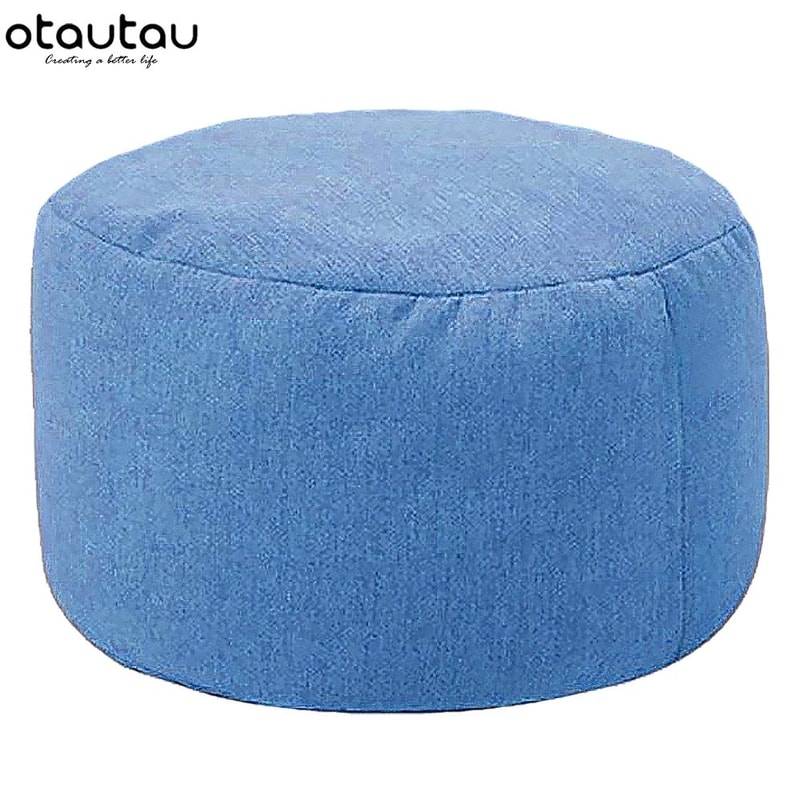 Round Linen Bean Bag Ottoman Filled Pouf Footstool For Living Room Tatami Seating 10