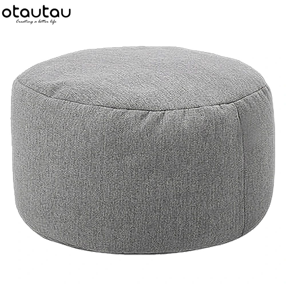 Round Linen Bean Bag Ottoman Filled Pouf Footstool For Living Room Tatami Seating 11