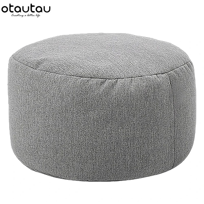 Round Linen Bean Bag Ottoman Filled Pouf Footstool For Living Room Tatami Seating 11