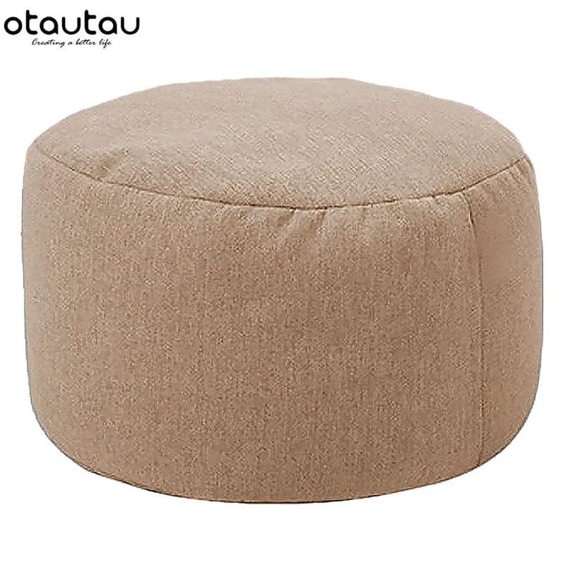 Round Linen Bean Bag Ottoman Filled Pouf Footstool For Living Room Tatami Seating 12