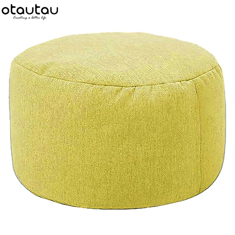 Round Linen Bean Bag Ottoman Filled Pouf Footstool For Living Room Tatami Seating 13