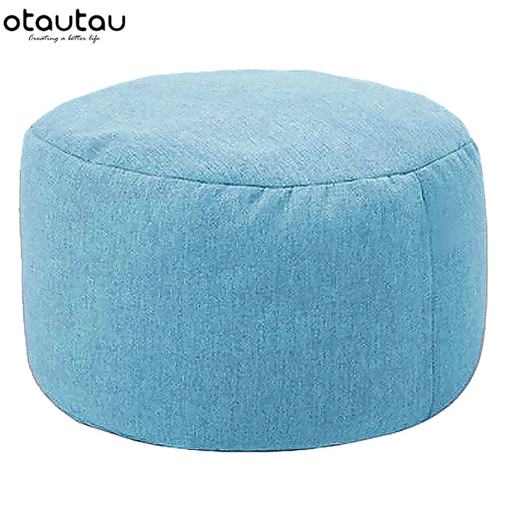 Round Linen Bean Bag Ottoman Filled Pouf Footstool For Living Room Tatami Seating 14