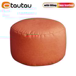 small round faux leather bean bag ottoman – modern stuffed pouf footrest floor seat