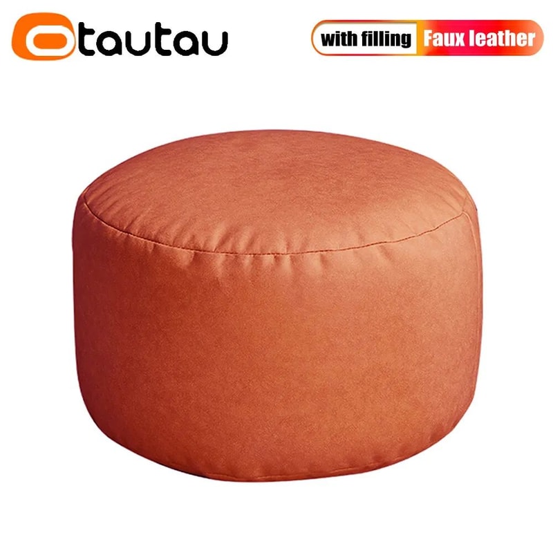 Small Round Faux Leather Bean Bag Ottoman Modern Stuffed Pouf Footrest Floor Seat 0