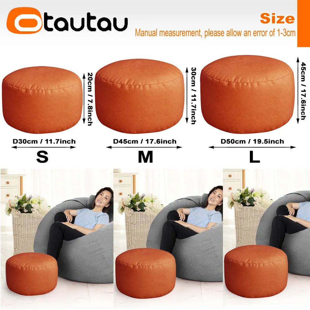 Small Round Faux Leather Bean Bag Ottoman Modern Stuffed Pouf Footrest Floor Seat 2