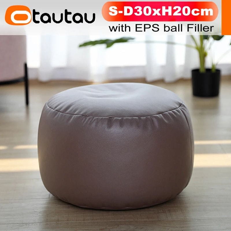 Small Round Faux Leather Bean Bag Ottoman Modern Stuffed Pouf Footrest Floor Seat 5