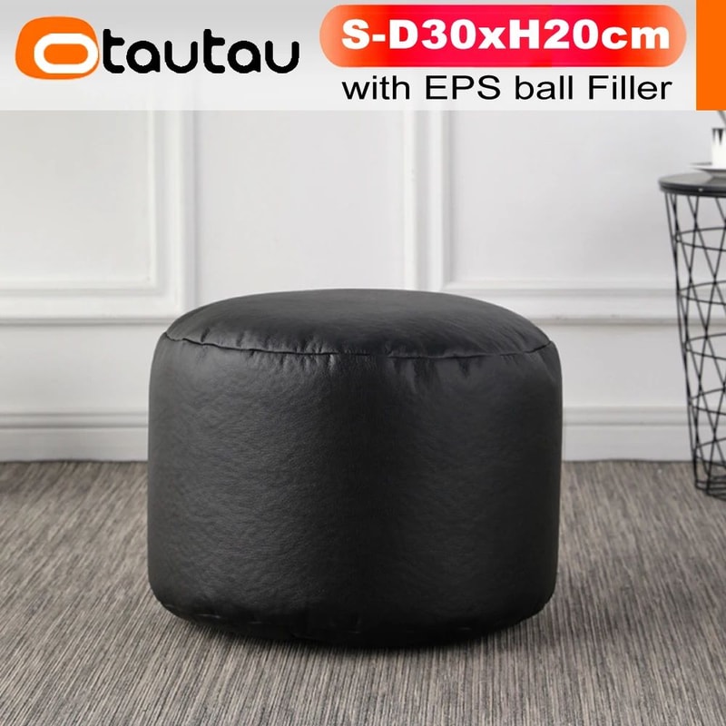 Small Round Faux Leather Bean Bag Ottoman Modern Stuffed Pouf Footrest Floor Seat 7