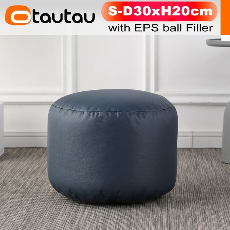 Small Round Faux Leather Bean Bag Ottoman Modern Stuffed Pouf Footrest Floor Seat 8