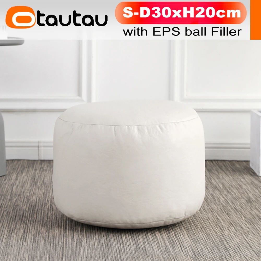 Small Round Faux Leather Bean Bag Ottoman Modern Stuffed Pouf Footrest Floor Seat 11