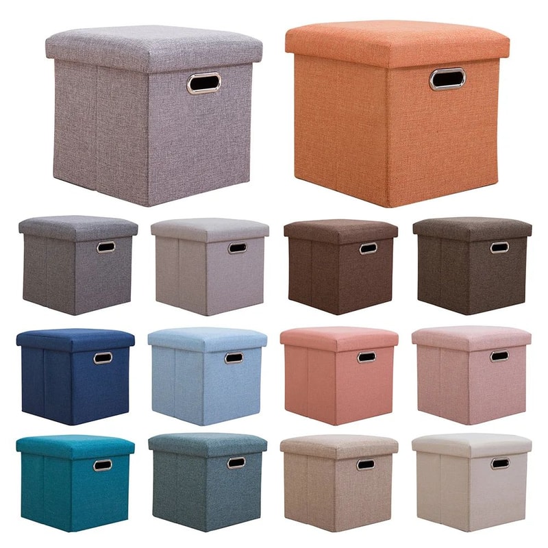 Folding Storage Ottoman Cube Collapsible Footrest Stool With Padded Lid For Living Room Dorm 1