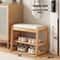 Rattan Woven Shoe Bench With Solid Wood Frame Entryway MultiLayer Storage Stool 7