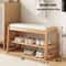 Rattan Woven Shoe Bench With Solid Wood Frame Entryway MultiLayer Storage Stool 13