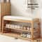 Rattan Woven Shoe Bench With Solid Wood Frame Entryway MultiLayer Storage Stool 14