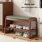 Rattan Woven Shoe Bench With Solid Wood Frame Entryway MultiLayer Storage Stool 16
