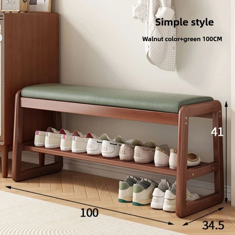 Rattan Woven Shoe Bench With Solid Wood Frame Entryway MultiLayer Storage Stool 17