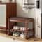 Rattan Woven Shoe Bench With Solid Wood Frame Entryway MultiLayer Storage Stool 21