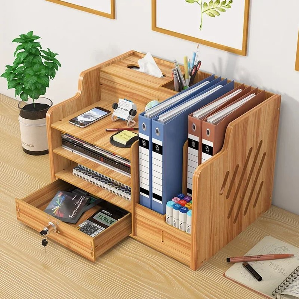 MultiLayer Desktop Storage Box With Lock Office File Drawer Workstation Organizer Rack 0