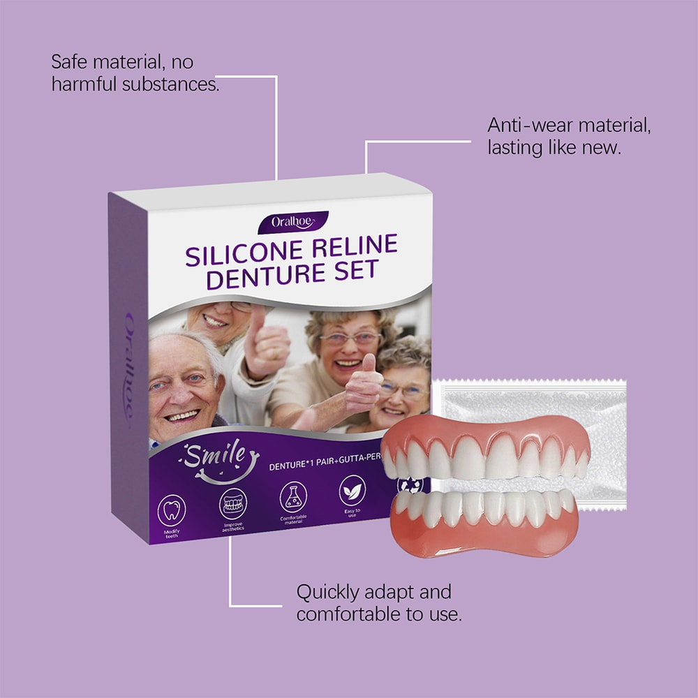 Comfortable Silicone False Teeth Set Upper Lower Denture Replacement 5