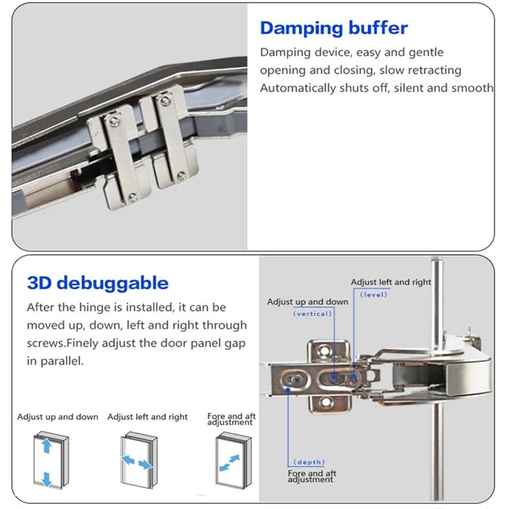 AeroSilent Aluminum Alloy Damping Door Hinges 3D Adjustable Soft Close Cabinet Sliding Door Hardw