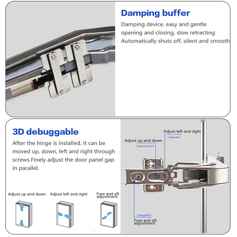 AeroSilent Aluminum Alloy Damping Door Hinges 3D Adjustable Soft Close Cabinet Sliding Door Hardw