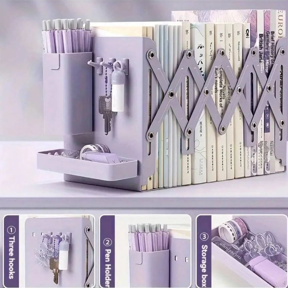 FlexiExpand Folding Desk Organizer With Pen Holder Scalable Bookshelf Storage 1